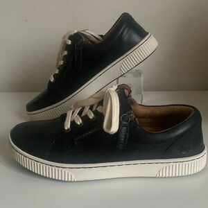 Born® Paloma Leather Sneaker Shoes Size 7.5US Black Lace Up Side Zippers Classic